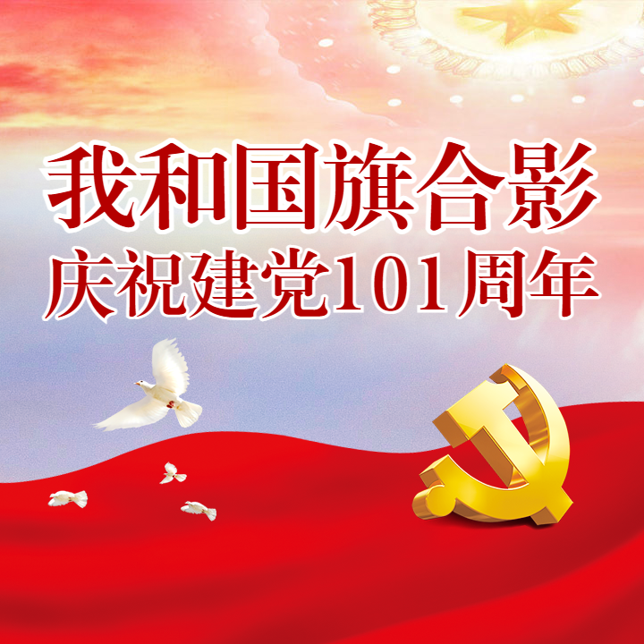党政风格我和国旗合影建党100周年节日头像